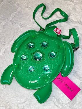 Betsey Johnson NWT! XO Shelly Green Rhinestone Turtle Crossbody Bag